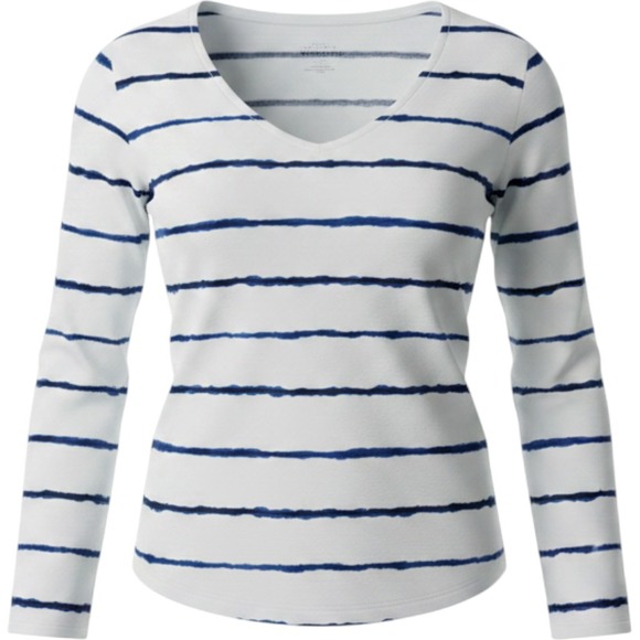 T by Talbots Tops - T by Talbots Women XL White Blue Striped UPF 50+ Bamboo V-Neck Long Sleeve‎ Top